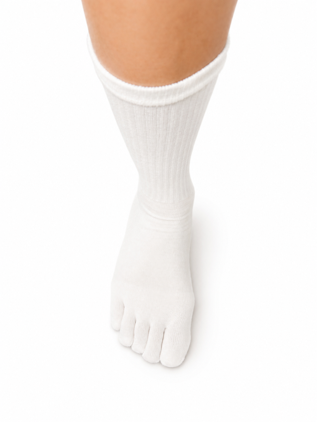 Albalana Crew merino toe socks in white, front view with all five toes separated