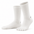 A pair of Albalana Crew merino toe socks in white, seen from the side on a white background